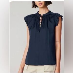 Current Air Navy Ruffle Sleeve Blouse